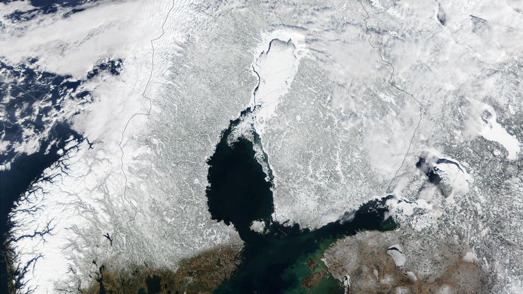 Satellite image of snow cover in Scandinavia