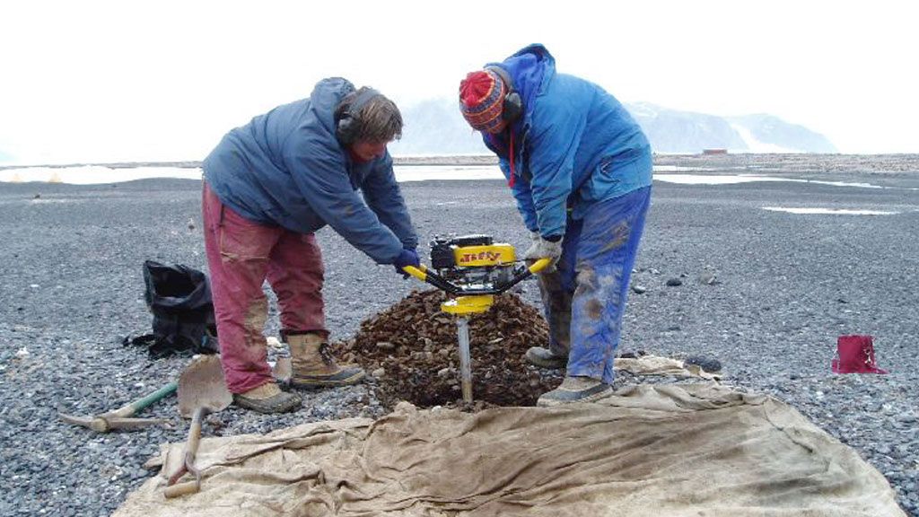 Drilling into the permafrost at Cape Hallett - © Antarctica New Zealand Pictorial Collection / Rachel Brown