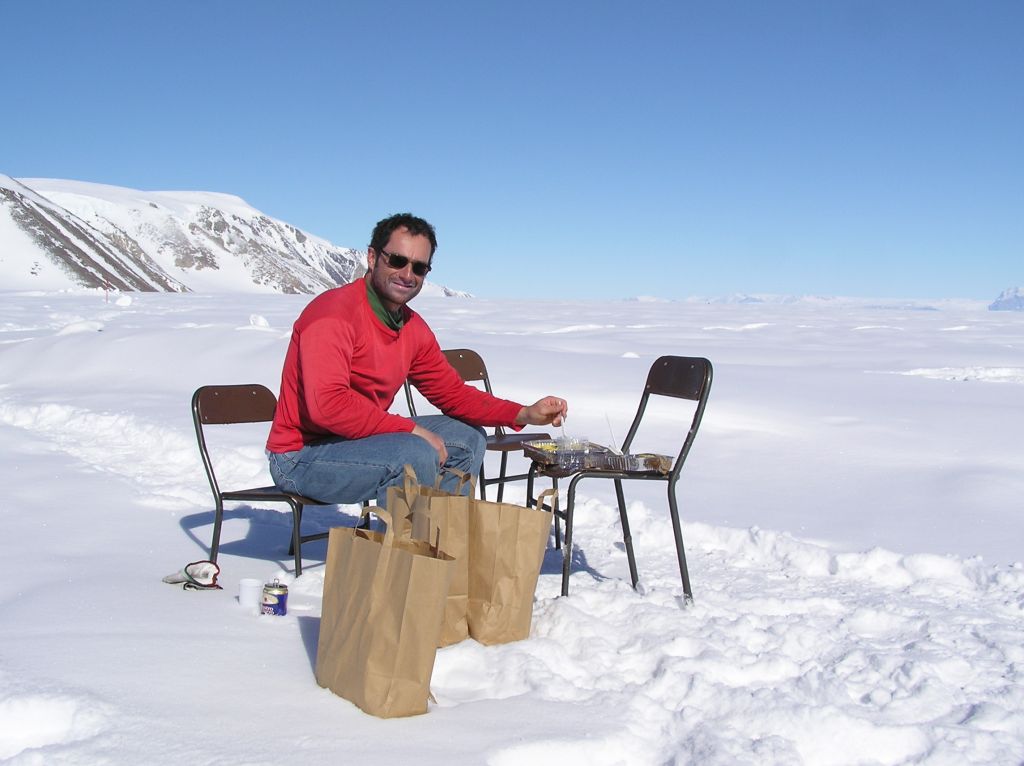 Florent Dominé having lunch in Antarctica while on mission to measure snow albedo - © Florent Dominé