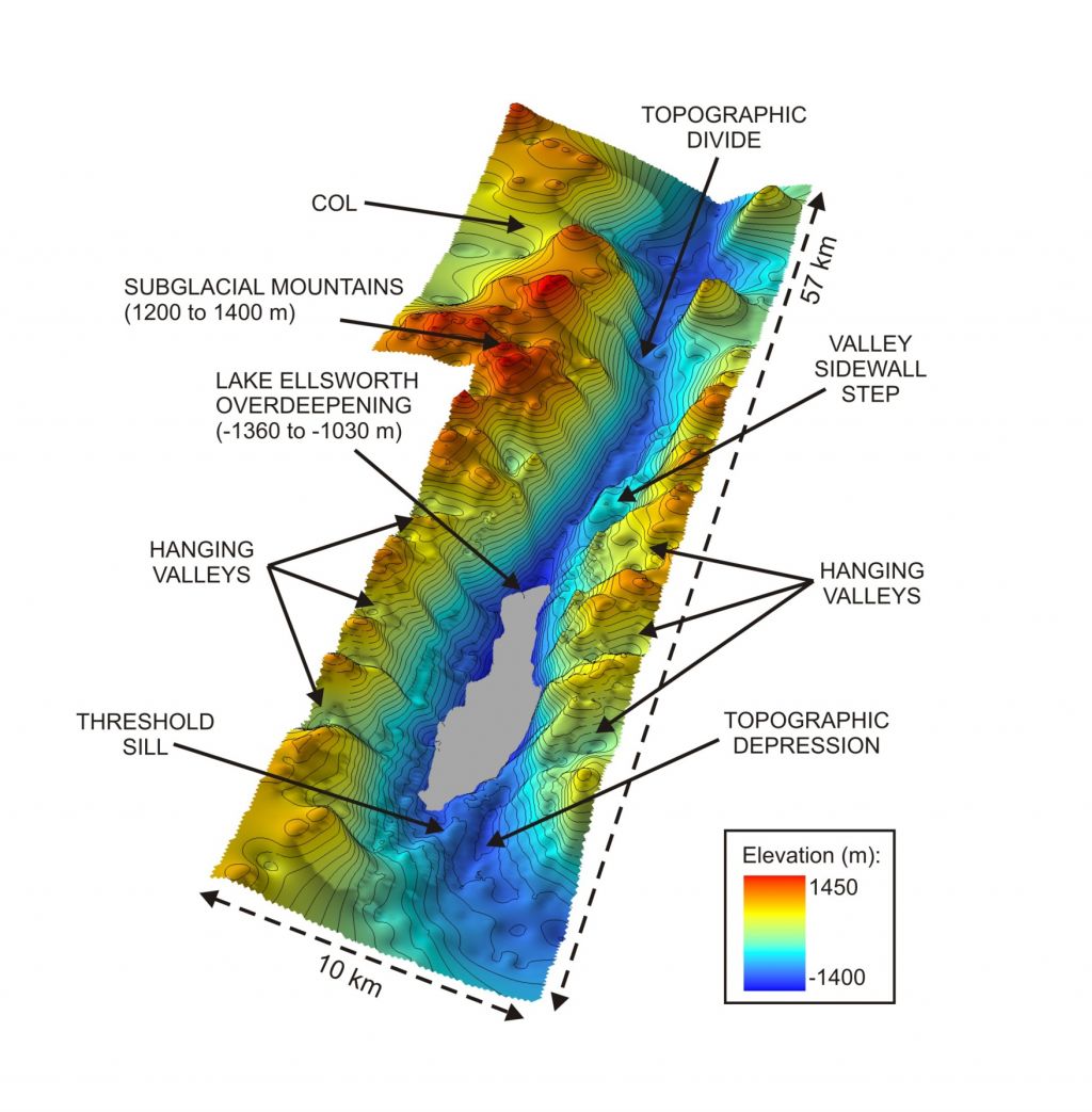 Subsurface topography in the region of Lake Ellsworth in West Antarctica - © Subglacial Lake Ellsworth Consortium