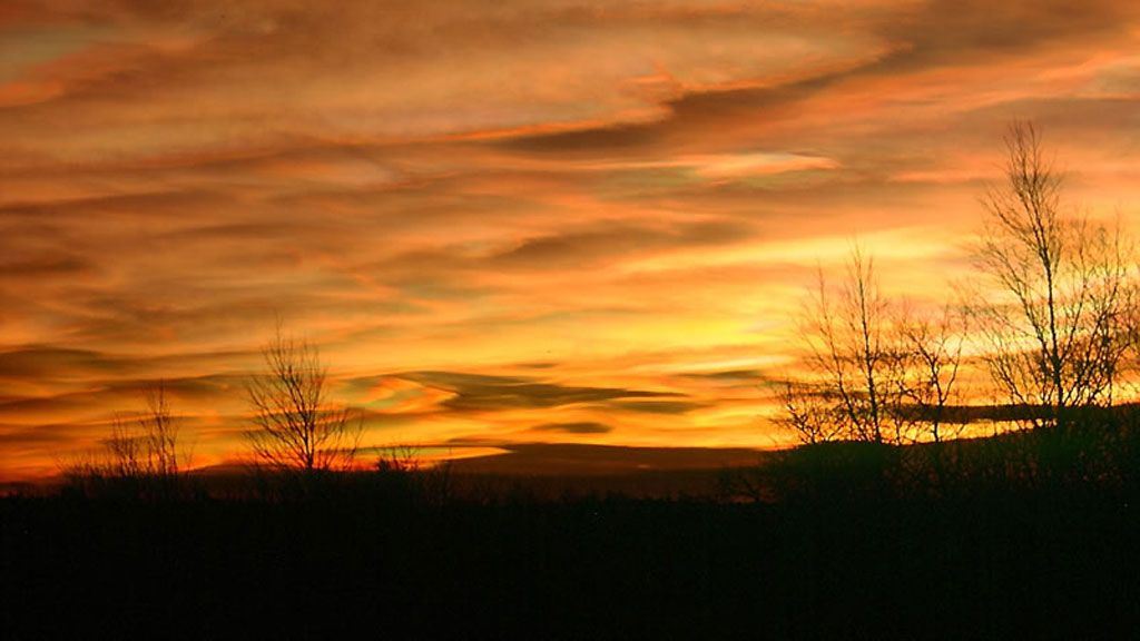 Polar stratospheric clouds over the Arctic.