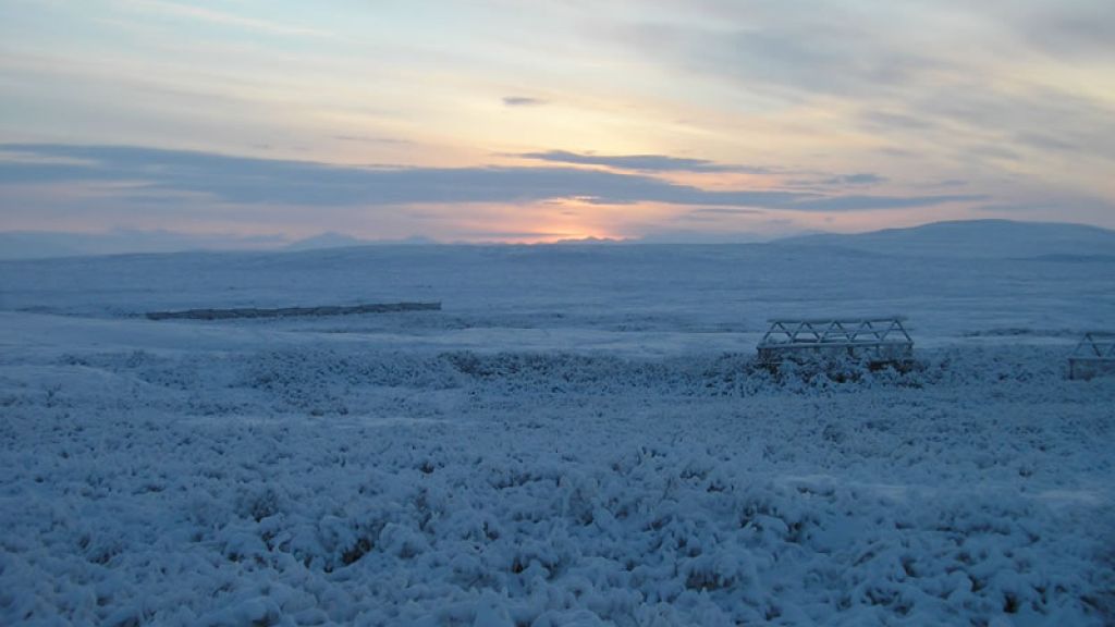 Winter scene at the Arctic LTER Toolike Lake resarch site on Alaska's North Slope